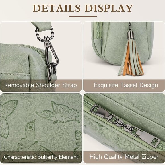 Vegan Leather Crossbody Bag Women Lightweight Tassel Butterfly Design - Picture 6 of 6